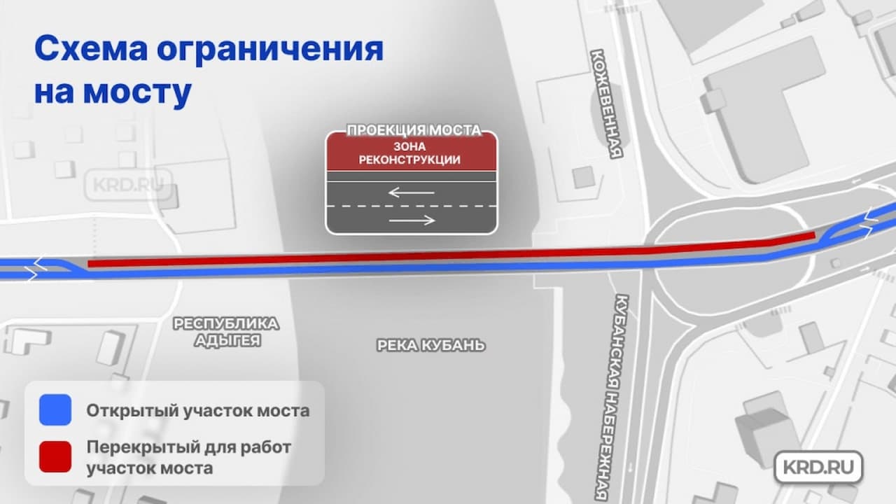 В мэрии Краснодара напомнили об изменении схемы движения на Тургеневском мосту