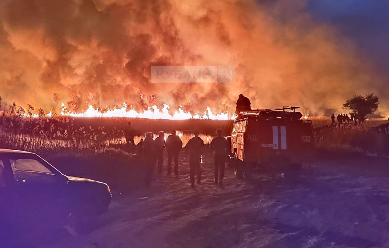 Восемь часов тушили пожар площадью 350 кв. метров в плавнях Щербиновского района