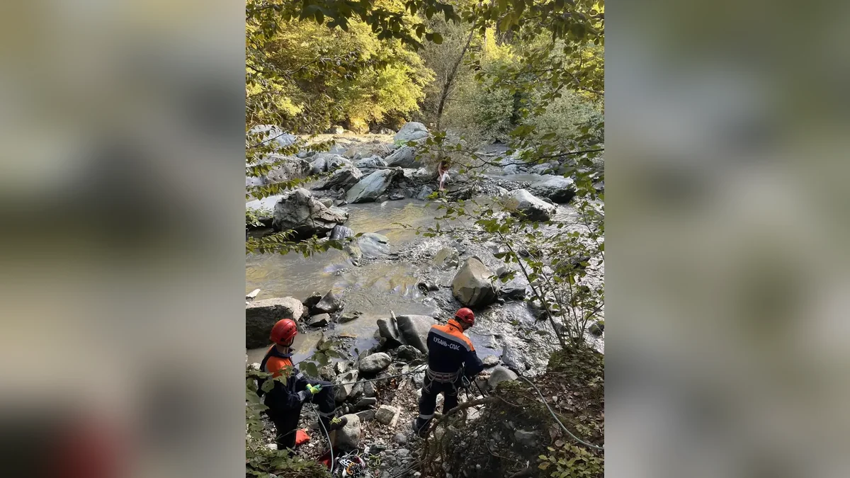 В Сочи туристка застряла на камне посреди русла реки из-за резкого подъема воды